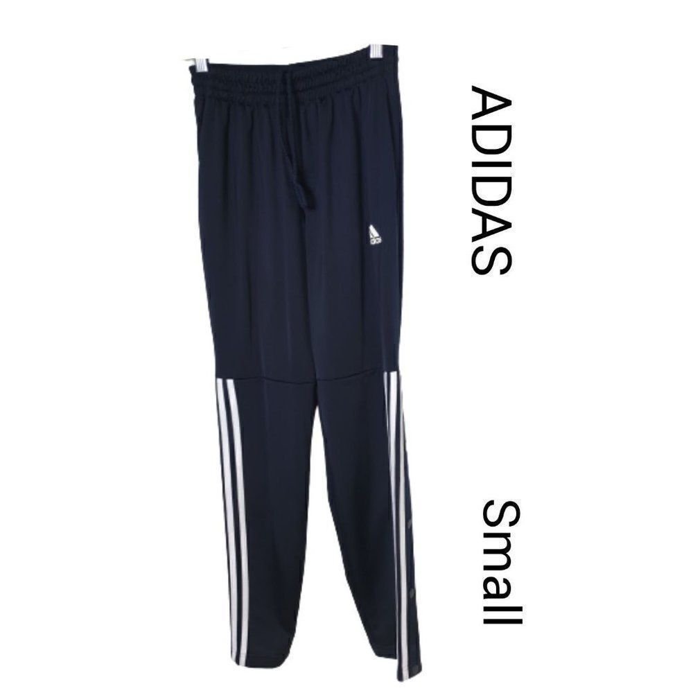 Adidas Men's Small Training Joggers Workup Pants Pockets Navy Snap Ankles Sm